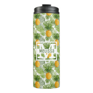 Tropical Palm Leaves & Pineapples Add Your Name Thermal Tumbler