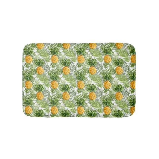 Tropical Palm Leaves & Pineapples Bath Mat (Front)