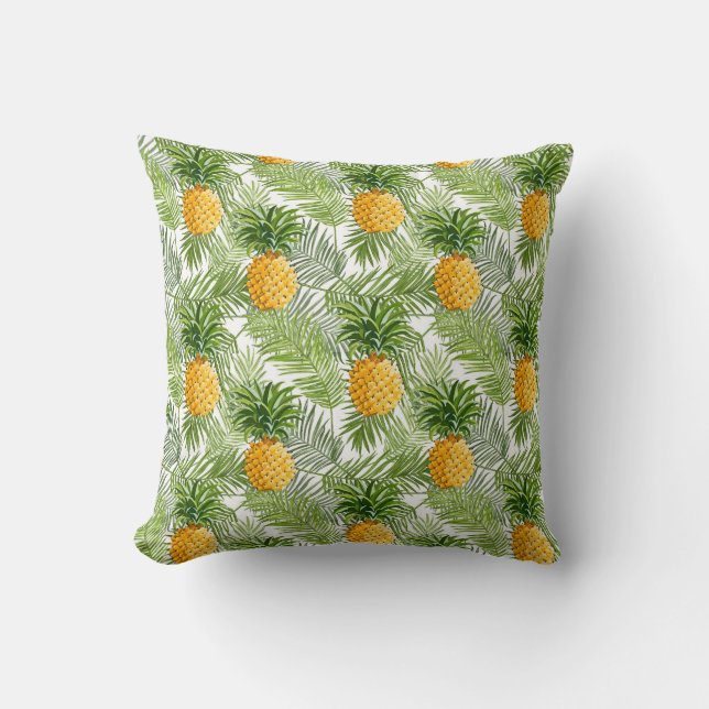 Tropical Palm Leaves & Pineapples Cushion (Front)