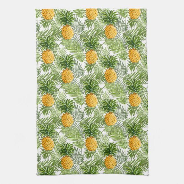 Tropical Palm Leaves & Pineapples Tea Towel (Vertical)