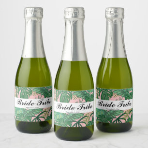 Tropical Palm Leaves Pink Bride Tribe Party Favour Sparkling Wine Label