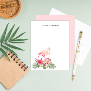 Tropical Palm Leaves Pink Flamingo Custom Name Card