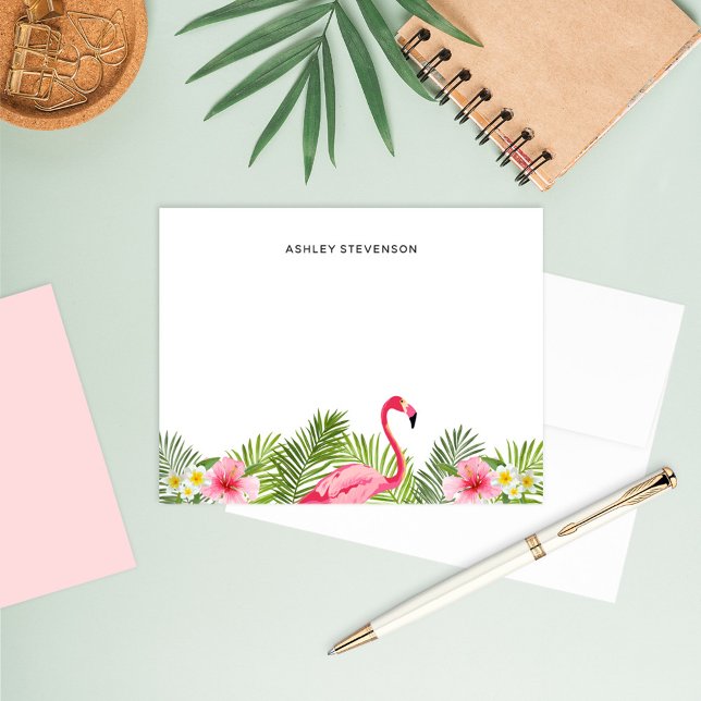 Tropical Palm Leaves Pink Flamingo Custom Name Card (Creator Uploaded)