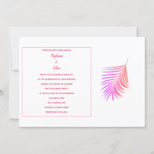 Tropical Palm Leaves Pink Modern Elegant Wedding Invitation