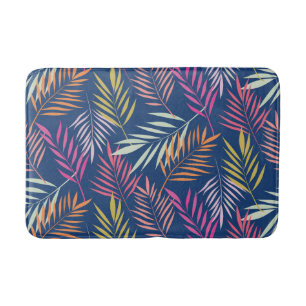 Tropical Palm leaves Pink Orange Yellow Pattern  Bath Mat