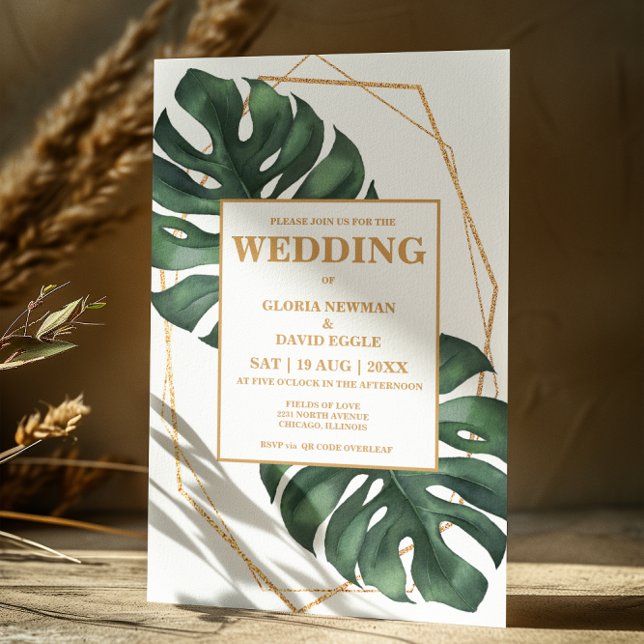 Tropical Palm Leaves QR Code Wedding Invitation (Creator Uploaded)
