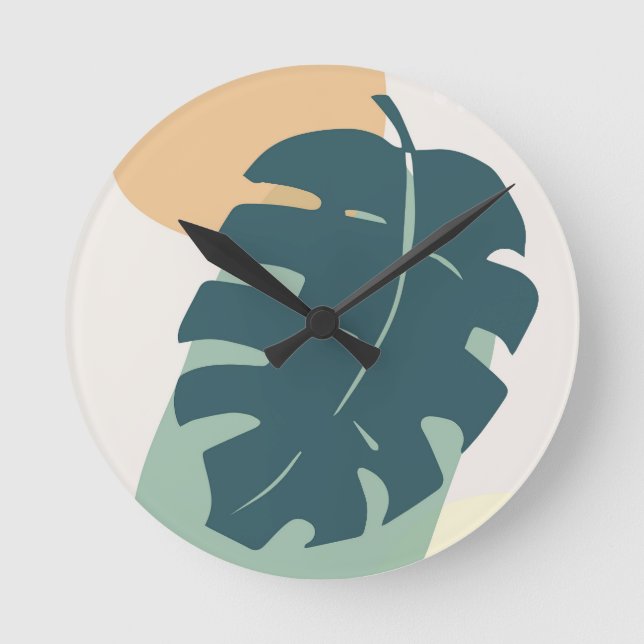 Tropical palm leaves round clock (Front)