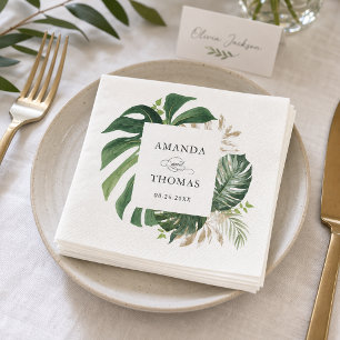 Tropical Palm Leaves Rustic Greenery Wedding Napkin