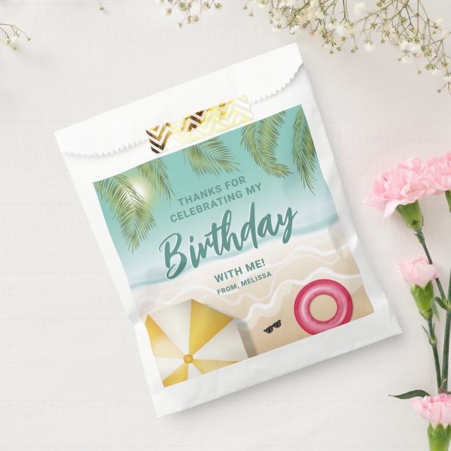 Tropical Palm Leaves Sand Beach Birthday Thank You Favour Bags (Sealed)