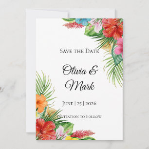 Tropical Palm Leaves Save the Date Modern Summer Invitation