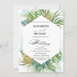 Tropical Palm Leaves Script Summer Wedding  Invitation