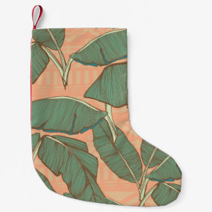 Tropical palm leaves seamless background small christmas stocking