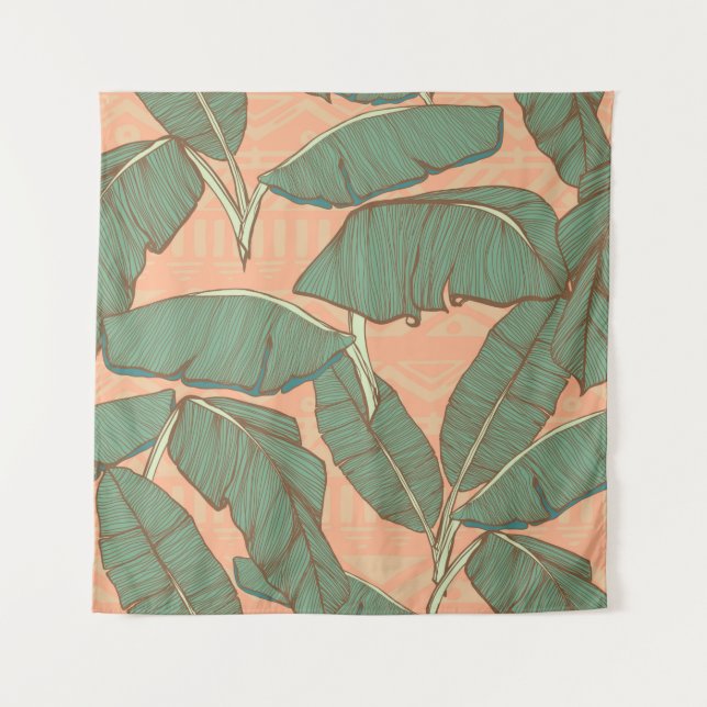 Tropical palm leaves seamless background tapestry (Front)