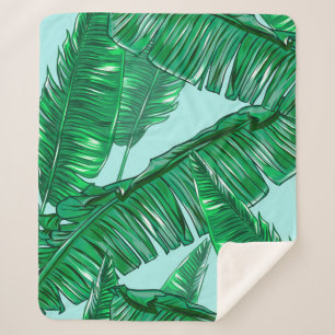 Tropical palm leaves seamless vintage floral patte sherpa blanket