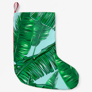Tropical palm leaves seamless vintage floral patte small christmas stocking