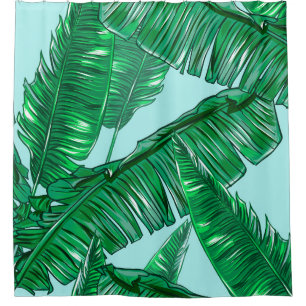 Tropical palm leaves seamless vintage floral paw shower curtain