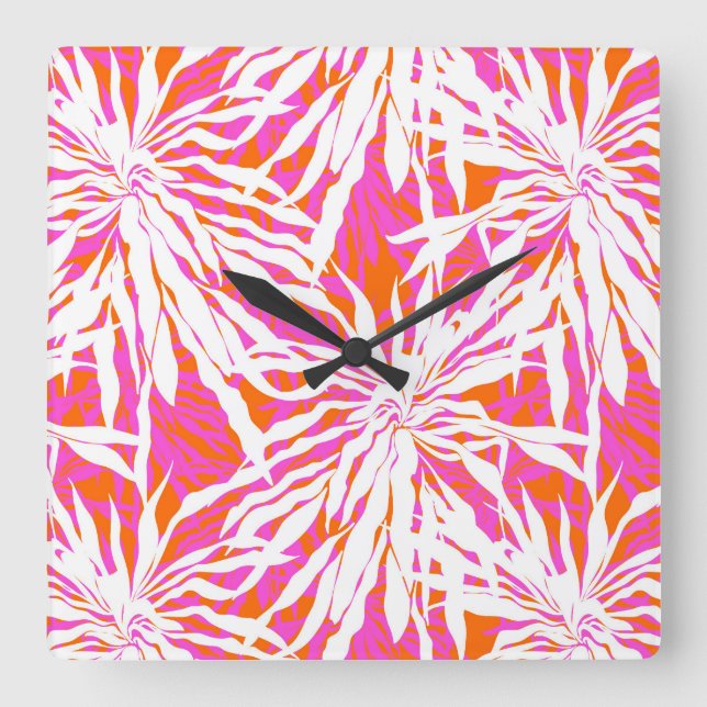 Tropical Palm Leaves Square Wall Clock (Front)