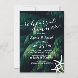 Tropical Palm Leaves Starfish Wedding Rehearsal Invitation