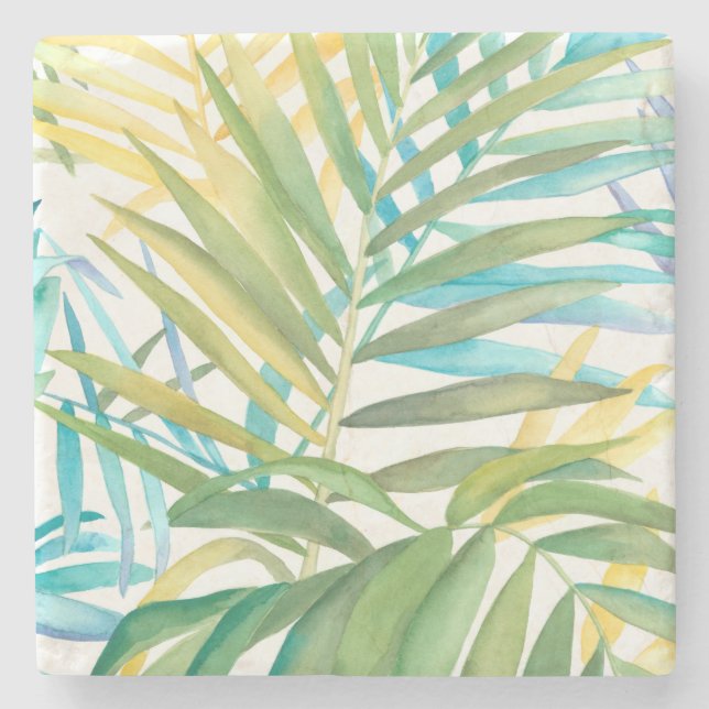 Tropical Palm Leaves Stone Coaster (Front)