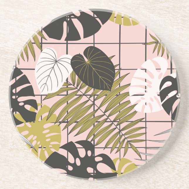 Tropical palm leaves, stylish summer. coaster (Front)