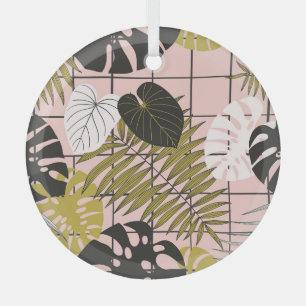 Tropical palm leaves, stylish summer. glass tree decoration