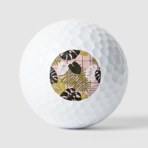 Tropical palm leaves, stylish summer. golf balls