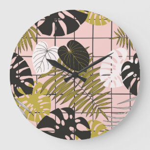 Tropical palm leaves, stylish summer. large clock