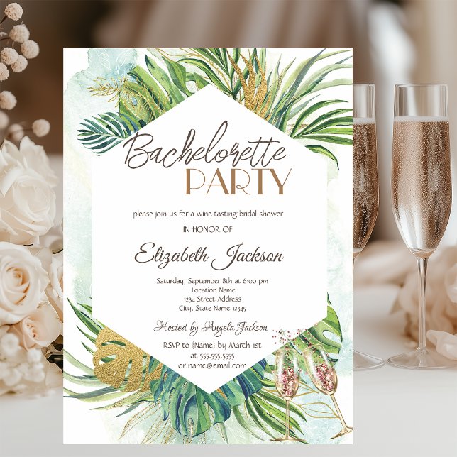 Tropical Palm Leaves Summer Bachelorette  Invitation (Creator Uploaded)