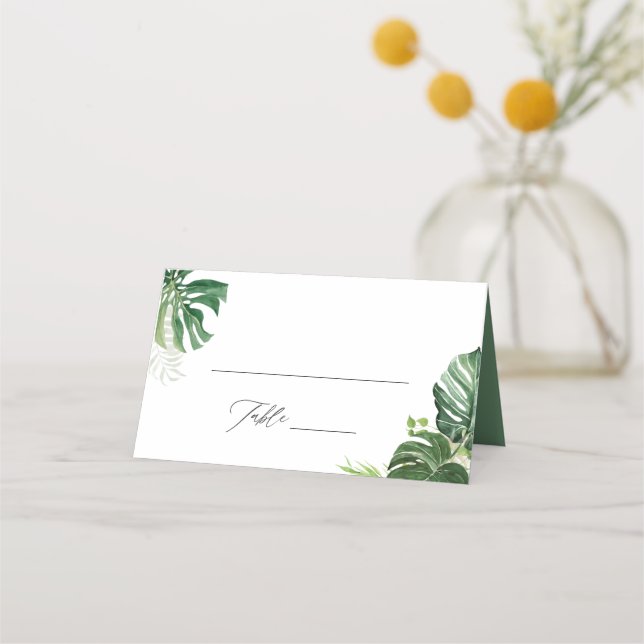 Tropical Palm Leaves Summer Beach Wedding Place Card (Front)