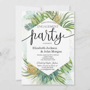Tropical Palm Leaves Summer Engagement Party Invitation