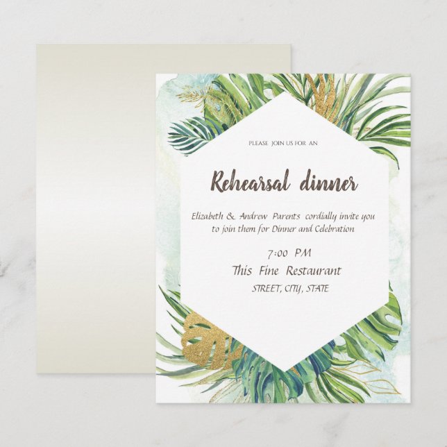 Tropical Palm Leaves Summer  Rehearsal Dinner  Invitation (Front/Back)