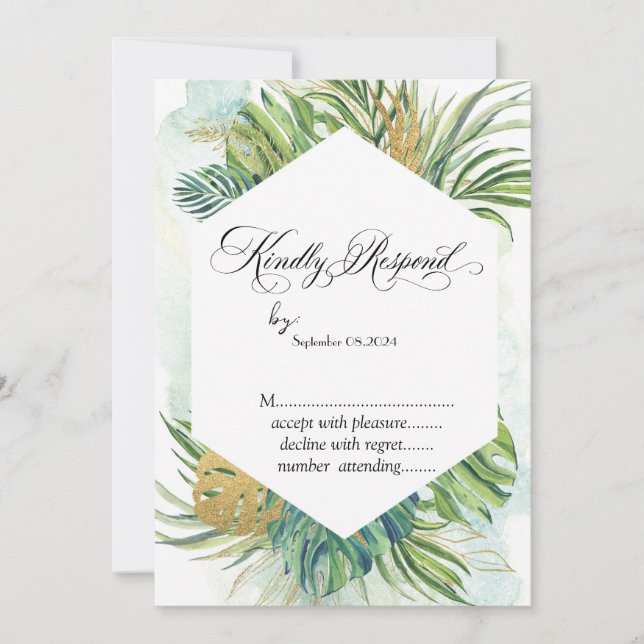 Tropical Palm Leaves Summer RSVP  Invitation (Front)
