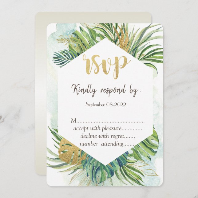 Tropical Palm Leaves Summer  RSVP  Invitation (Front/Back)