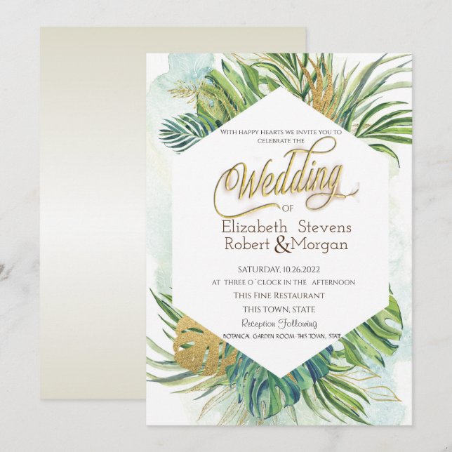 Tropical Palm Leaves Summer Wedding Invitation (Front/Back)