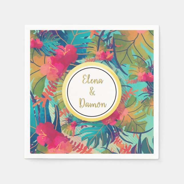 Tropical Palm Leaves Summer Wedding Paper Napkin (Front)