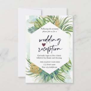Tropical Palm Leaves Summer Wedding Reception  Invitation