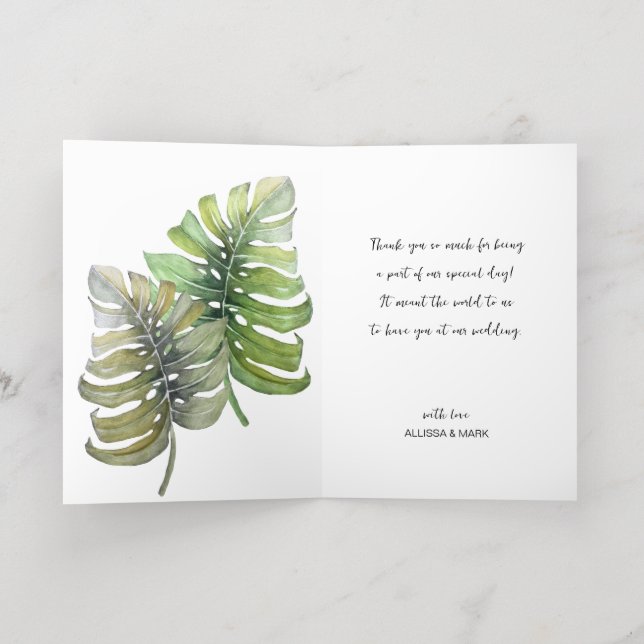 Tropical Palm Leaves Thank You Gold Foil Greeting Card (Inside Laydown)