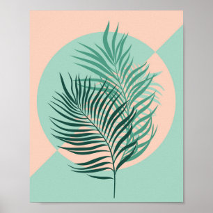 Tropical palm leaves (turquoise and blush) poster