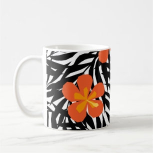 Tropical palm leaves, vintage applique style. coffee mug