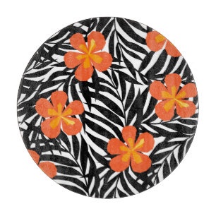Tropical palm leaves, vintage applique style. cutting board