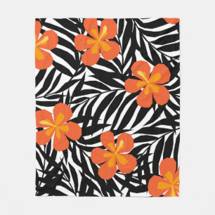 Tropical palm leaves, vintage applique style. fleece blanket