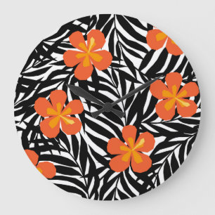 Tropical palm leaves, vintage applique style. large clock