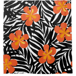 Tropical palm leaves, vintage applique style. shower curtain