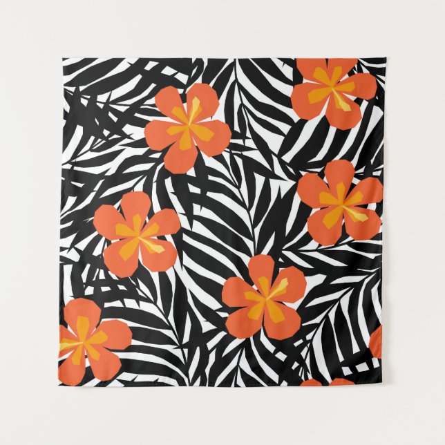 Tropical palm leaves, vintage applique style. tapestry (Front)