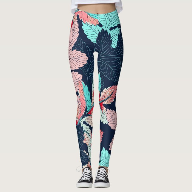 Tropical Palm Leaves: Vintage Pattern Leggings (Front)