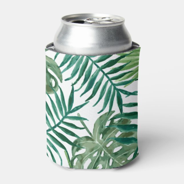 Tropical Palm Leaves Watercolor Can Cooler (Can Front)