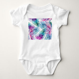 Tropical palm leaves, watercolor floral pattern. baby bodysuit