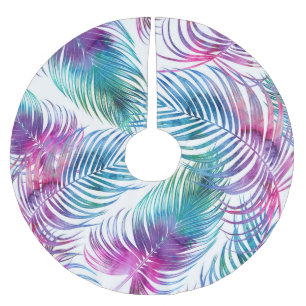 Tropical palm leaves, watercolor floral pattern. brushed polyester tree skirt