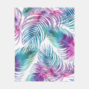Tropical palm leaves, watercolor floral pattern. fleece blanket