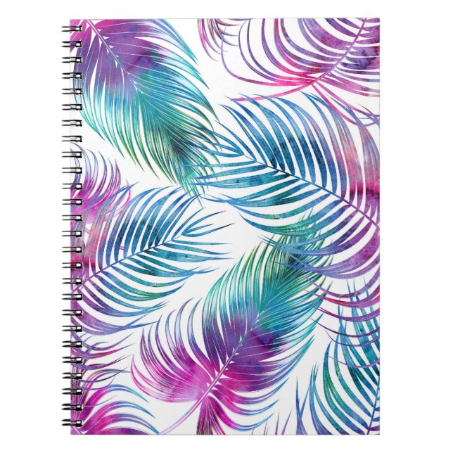 Tropical palm leaves, watercolor floral pattern. notebook (Front)